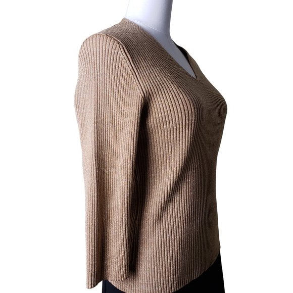 Uniform John Paul Richard Sparkly Metallic Gold V Neck Sweater M - Picture 3 of 9